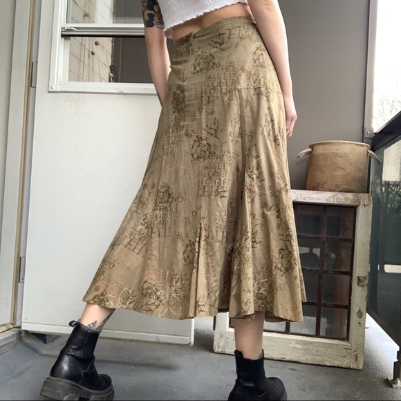 Vintage Cotton Khaki Cotton Y2K Maxi Boho Skirt - Picture 2 of 4